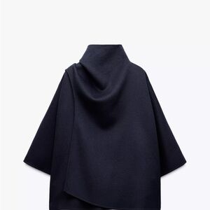 Zara Navy Structured Funnel Neck Cape